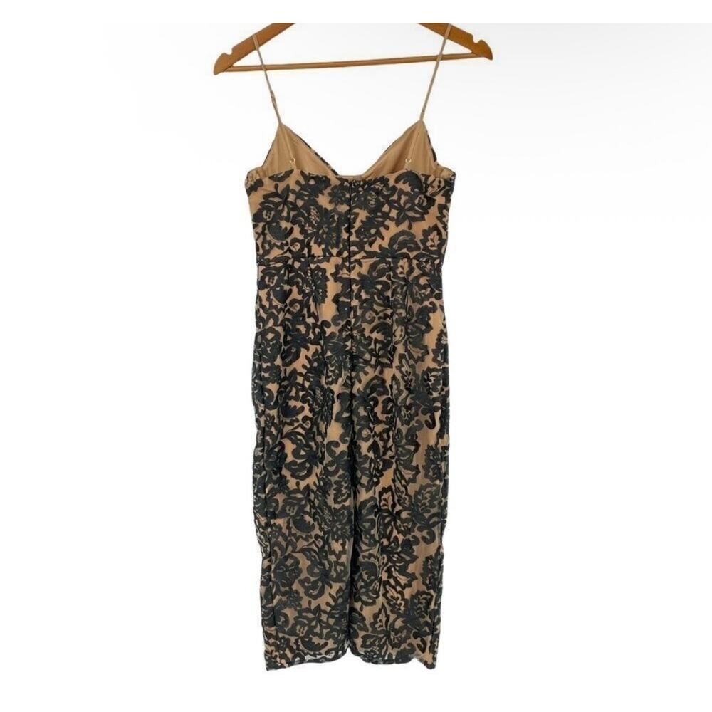 Lovers + Friends Black Lace Overlay Midi Cocktail Dress Nude Lining Slit NWT Sml - Picture 3 of 9